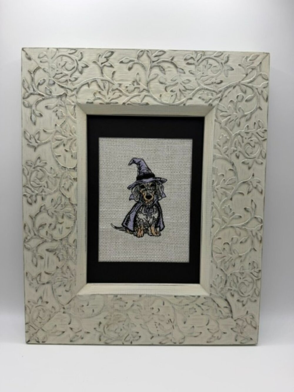 Homemade Witch Dog Embroidery Art 5X7